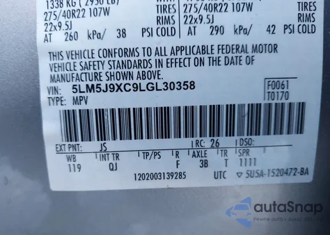 2020 Lincoln Aviator Black Label from USA, damaged, VIN 5LM5J9XC9LGL30358